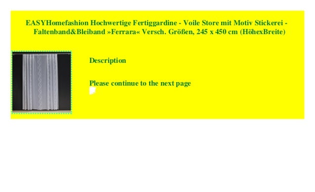 Faltenband/&Bleiband /»Ferrara/« versch Gr/ö/ßen Voile Store mit Motiv Stickerei H/öhexBreite 100 x 300 cm EASYHomefashion Hochwertige Fertiggardine