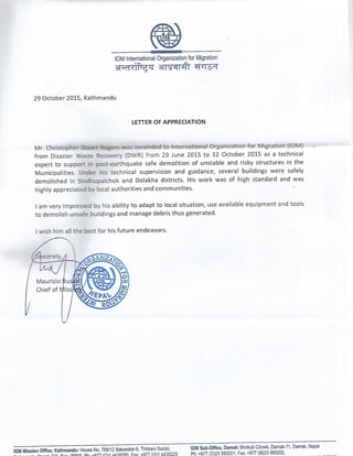 IOM letter of appeciation Nepal