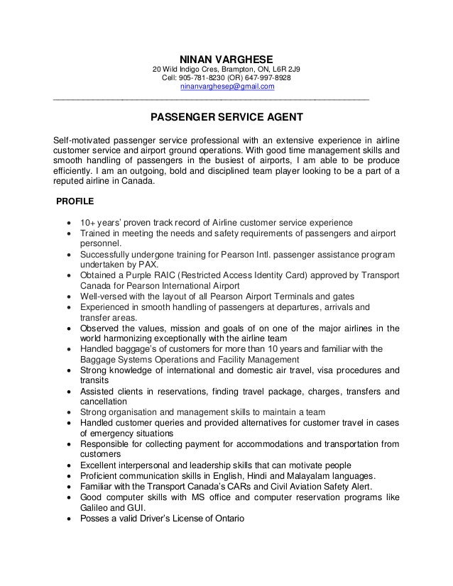 ninan varghese resume psa airline customer service resumes