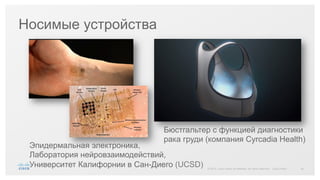 38© 2015 Cisco and/or its affiliates. All rights reserved. Cisco Public
Носимые устройства
Бюстгальтер с функцией диагностики
рака груди (компания Cyrcadia Health)
Эпидермальная электроника,
Лаборатория нейровзаимодействий,
Университет Калифорнии в Сан-Диего (UCSD)
 