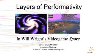 Layers of Performativity
Lorene Shyba MFA PhD
University of Calgary,
School of Creative and Performing Arts
In Will Wright’s Videogame Spore
 