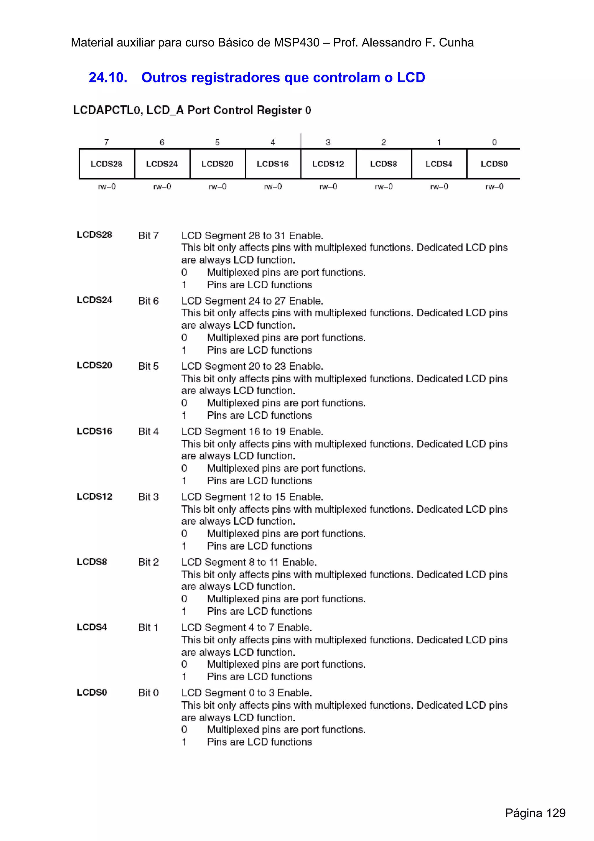 Material auxiliar para curso Básico de MSP430 – Prof. Alessandro F. Cunha

   24.10. Outros registradores que controlam o LCD




                                                                            Página 129
 