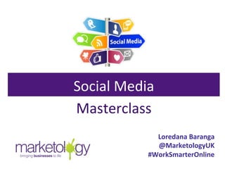 Loredana	
  Baranga	
  
@MarketologyUK	
  
#WorkSmarterOnline	
  
Social	
  Media	
  
Masterclass	
  
 