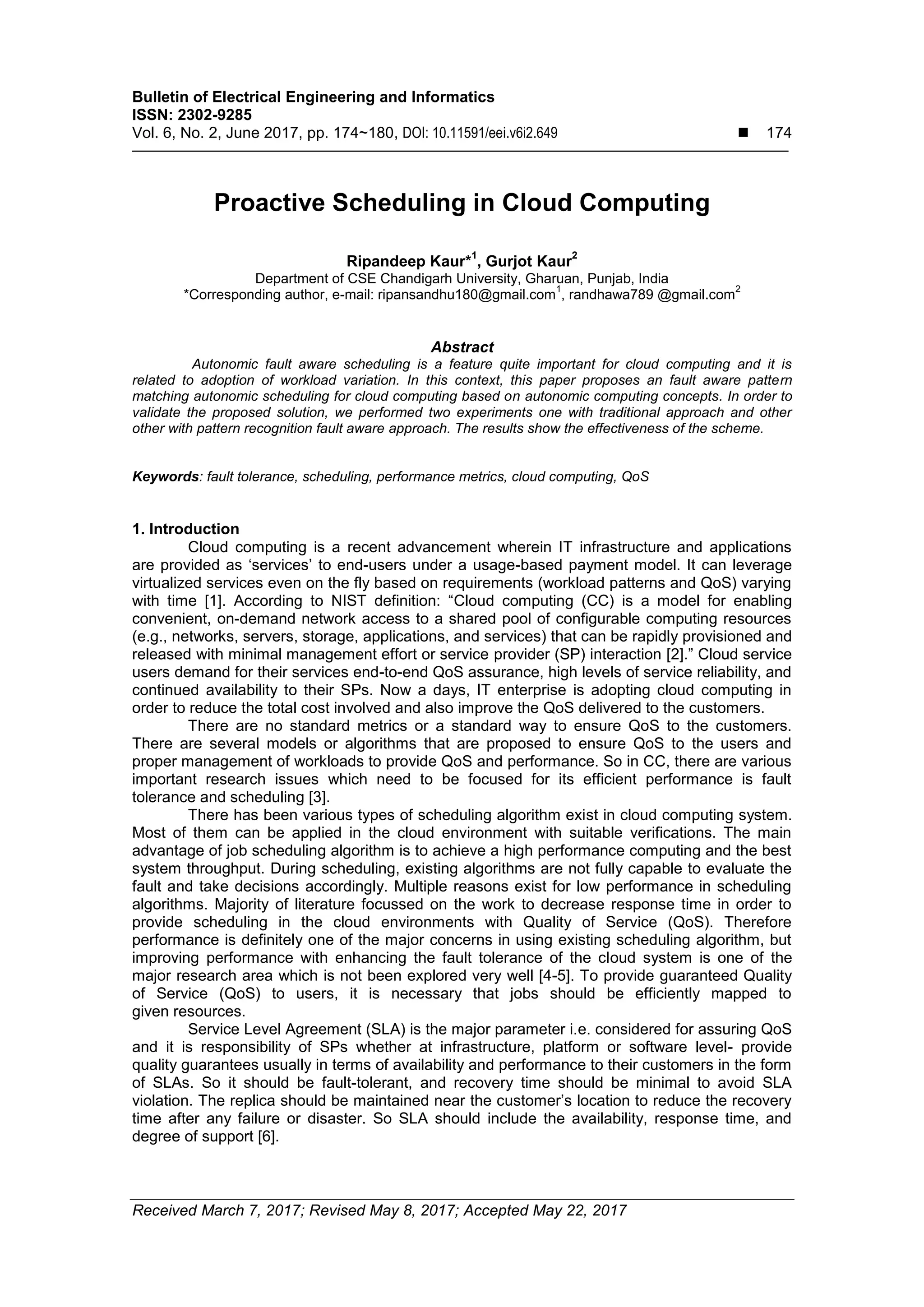 Proactive Scheduling in Cloud Computing | PDF