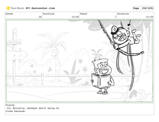 Scene
26
Duration
15:00
Panel
7
Duration
01:00
Dialog
CJ: Actually, monkeys don?t swing on
vines because-
097 dontzoothat clnA Page 152/1291
 
