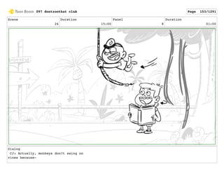 Scene
26
Duration
15:00
Panel
8
Duration
01:00
Dialog
CJ: Actually, monkeys don?t swing on
vines because-
097 dontzoothat clnA Page 153/1291
 