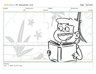 Scene
28
Duration
05:00
Panel
1
Duration
01:00
Dialog
CJ: I came to be one!
097 dontzoothat clnA Page 163/1291
 