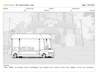 Scene
50
Duration
04:00
Panel
2
Duration
01:00
Dialog
MRS. CHANG: To become Junior Zookeepers you kiddos will need to earn four badges. First up: Grooming.
097 dontzoothat clnA Page 247/1291
 