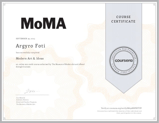 coursera m632knfnvtfp modern art and ideas certificate