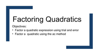 Ac Expression Example Comprehensive Guide to Factoring Quadratic Expressions Using Trial and ...