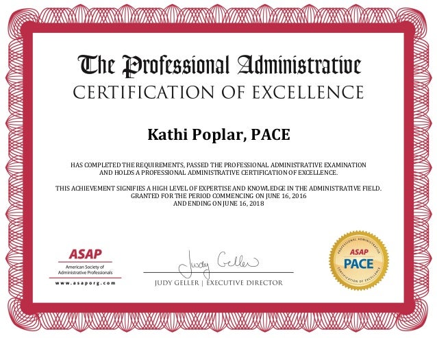 pace certificate professional administrative certificate of excellence