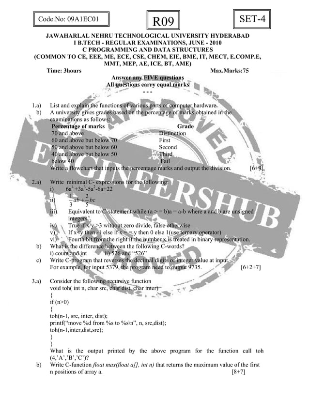 09 a1ec01 c programming and data structures | PDF