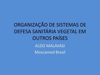 ORGANIZAÇÃO DE SISTEMAS DE 
DEFESA SANITÁRIA VEGETAL EM 
OUTROS PAÍSES 
ALDO MALAVASI 
Moscamed Brasil 
 