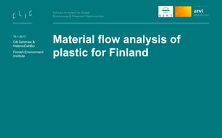 Material flow analysis of
plastic for Finland
16.1.2017
Olli Sahimaa &
Helena Dahlbo
Finnish Environment
Institute
 