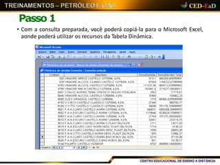 Passo 1
• Com a consulta preparada, você poderá copiá-la para o Microsoft Excel,
aonde poderá utilizar os recursos da Tabela Dinâmica.
 