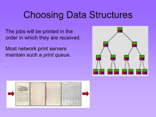 Choosing Data Structures
The jobs will be printed in the
order in which they are received.
Most network print servers
maintain such a print queue.
.
 