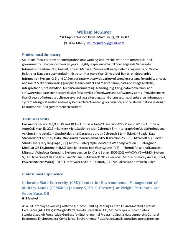 william mcguyer gis analyst resume 2015 newest gis analyst