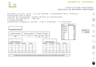 C A R P E T A T É C N I C A
[ I N S T A L A C I Ó N S A N I T A R I A ]
C A L C U L O D E B A T E R Í A S A N I T A R I A
...