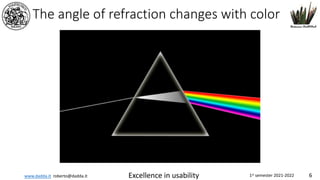 www.dadda.it roberto@dadda.it Excellence in usability 1st semester 2021-2022 6
The angle of refraction changes with color
 