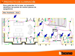 Para cada área de la casa, es necesario identificar los puntos de control (placas de apagadores) PROYECTO DE ILUMINACIÓN Área Vestíbulo - Sala 