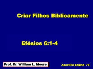 Criar Filhos Biblicamente
Efésios 6:1-4
Apostilia página 76
Prof. Dr. William L. Moore
 