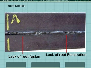 Root Defects
Lack of root fusion Lack of root Penetration
 