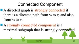 CHAPTER 6 26
 A directed graph is strongly connected if
there is a directed path from vi to vj and also
from vj to vi.
 A strongly connected component is a
maximal subgraph that is strongly connected.
Connected Component
 