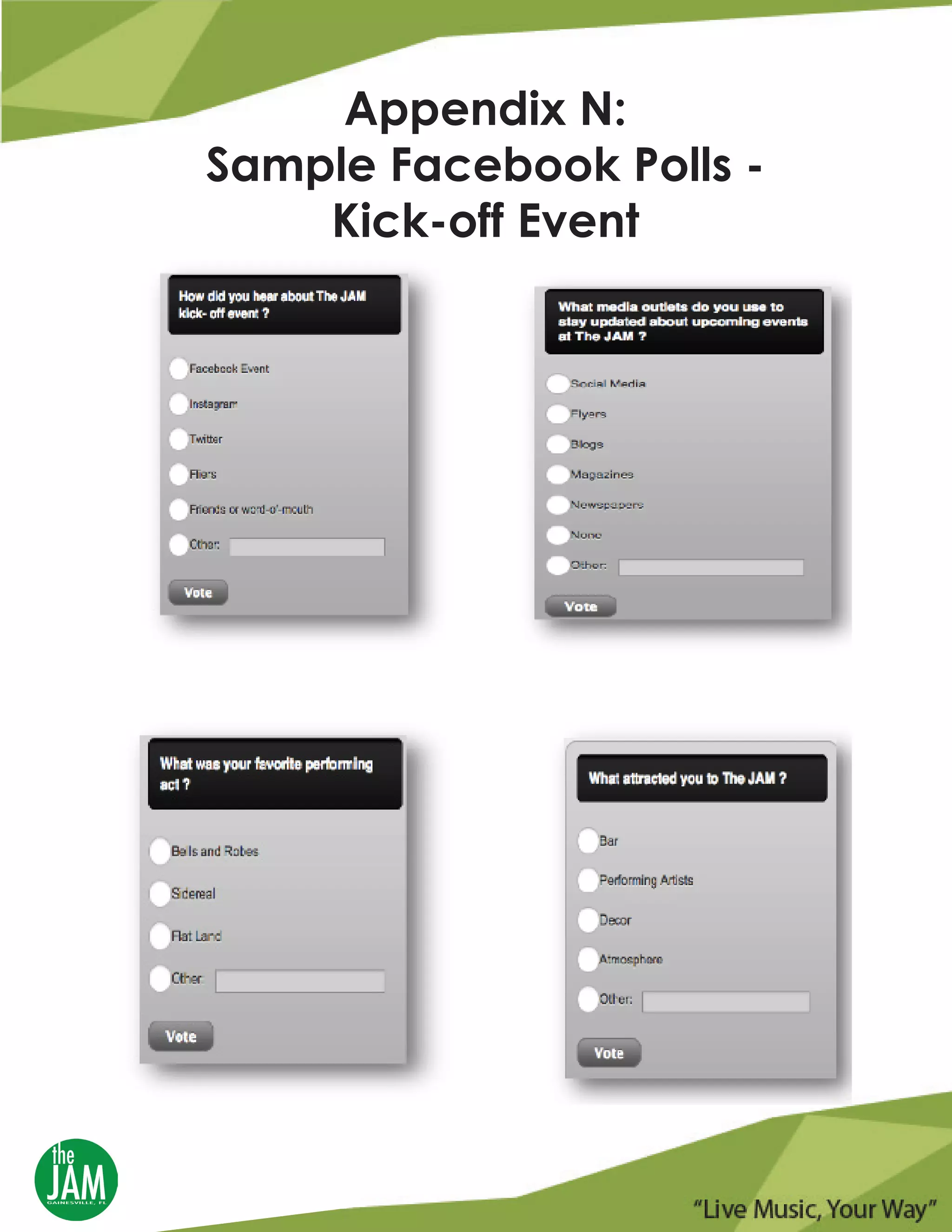 Appendix N:
Sample Facebook Polls -
Kick-off Event
 