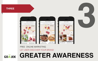 THREE
GREATER AWARENESS
FREE ONLINE MARKETING
LET USER DISCOVER YOUR BRAND
here are
D’JOURNAL COFFEE
Plaza Senayan, Lantai G
PIZZA HUT
Pondok Indah Mall
PIZZA HUT
Summarecon Mall
D’JOURNAL COFFEE
Mall Puri Indah, Lantai G
 