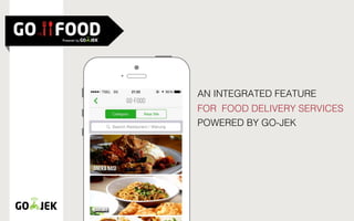 AN INTEGRATED FEATURE
FOR FOOD DELIVERY SERVICES
POWERED BY GO-JEK
 