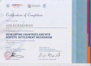 Ade Kurniawan certifikat WTO