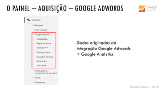 Marcelo Ribeiro - 2016
O PAINEL – AQUISIÇÃO – GOOGLE ADWORDS
Dados originados da
integração Google Adwords
+ Google Analytics
 