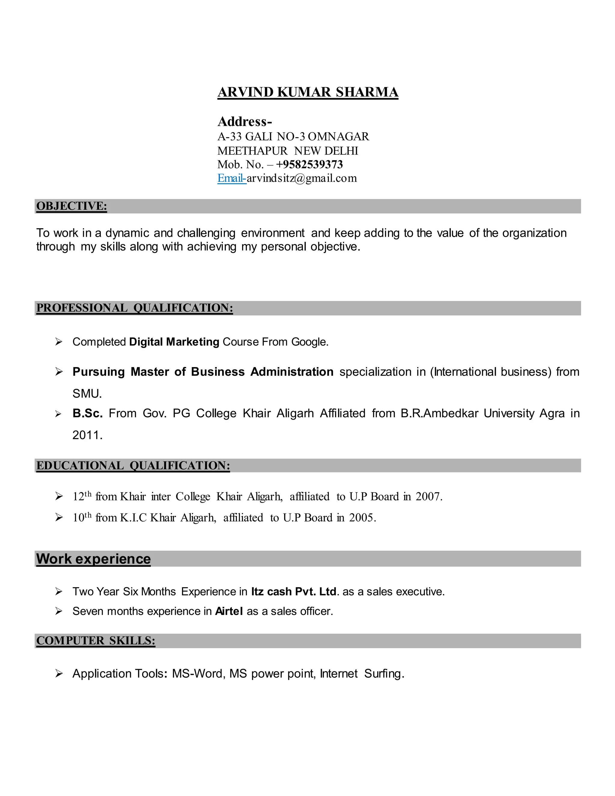 ARVIND KUMAR CV | PDF