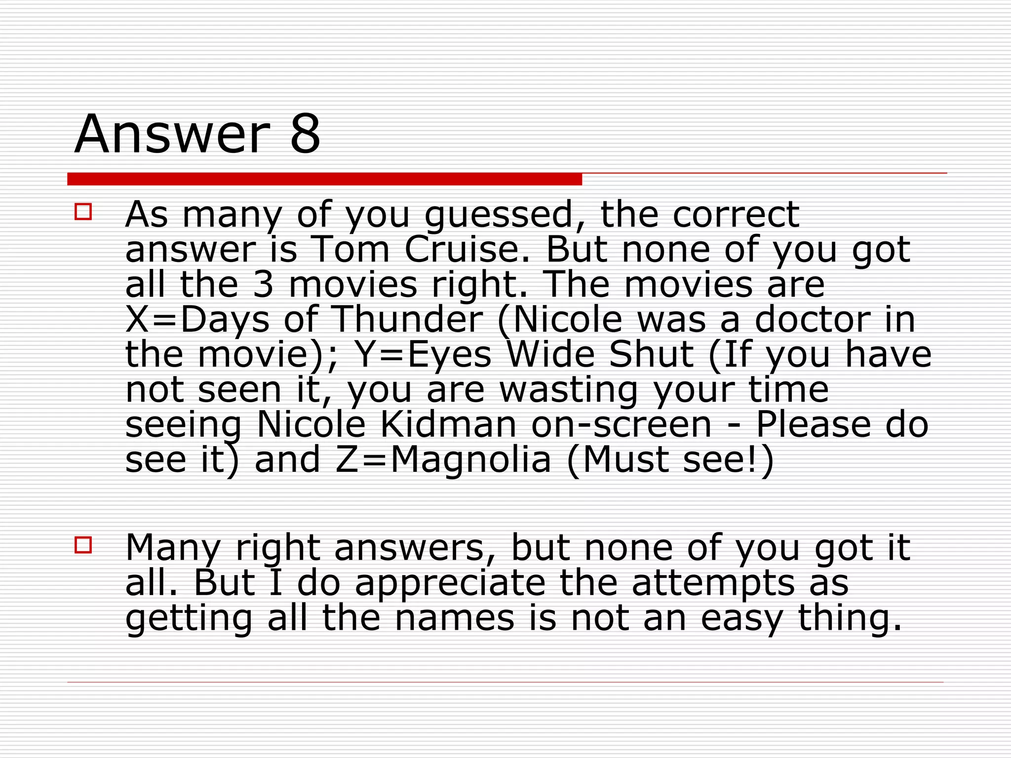 The Quiz Series - Movie Quiz - 09 February 2009