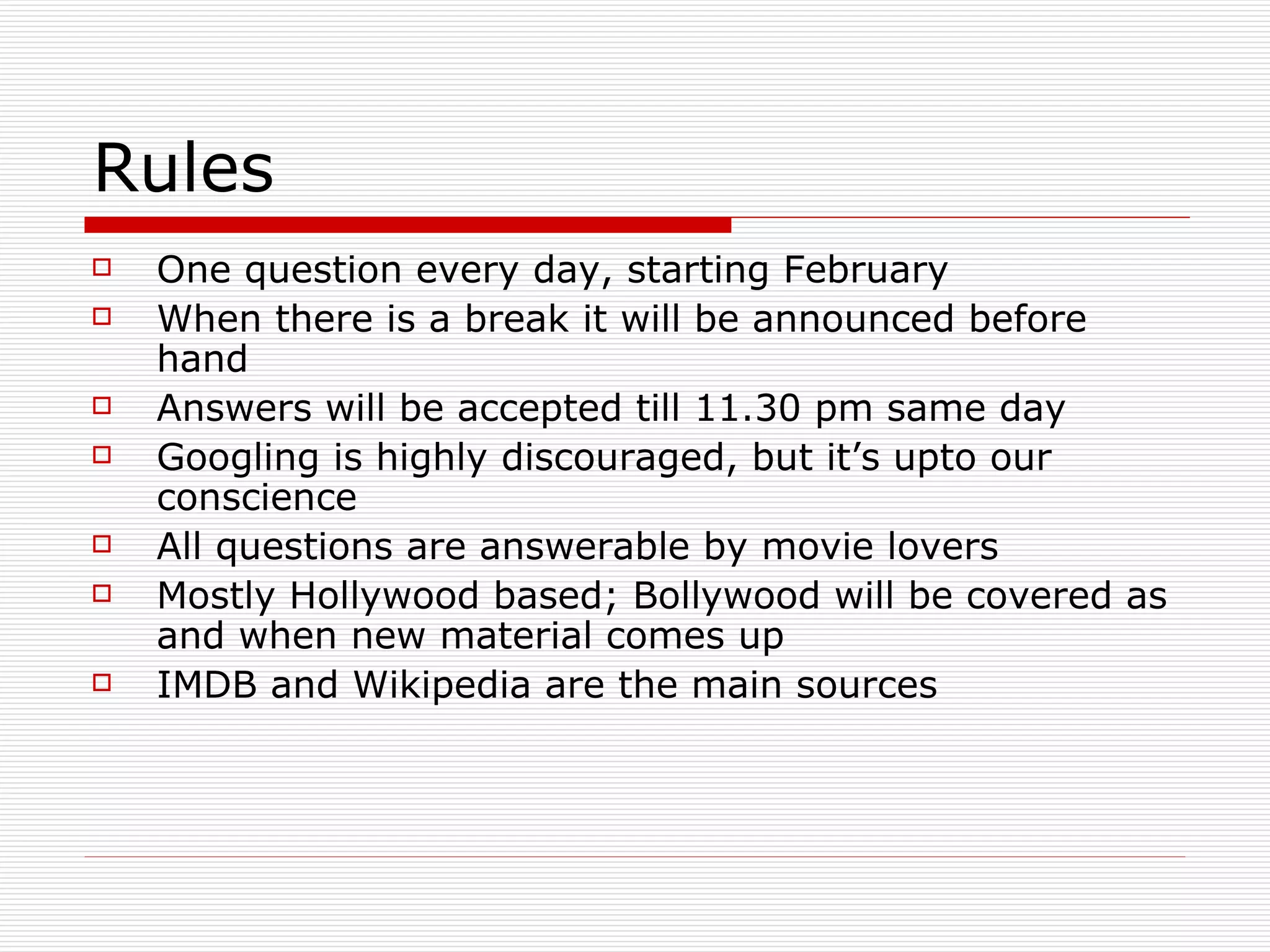 The Quiz Series - Movie Quiz - 09 February 2009