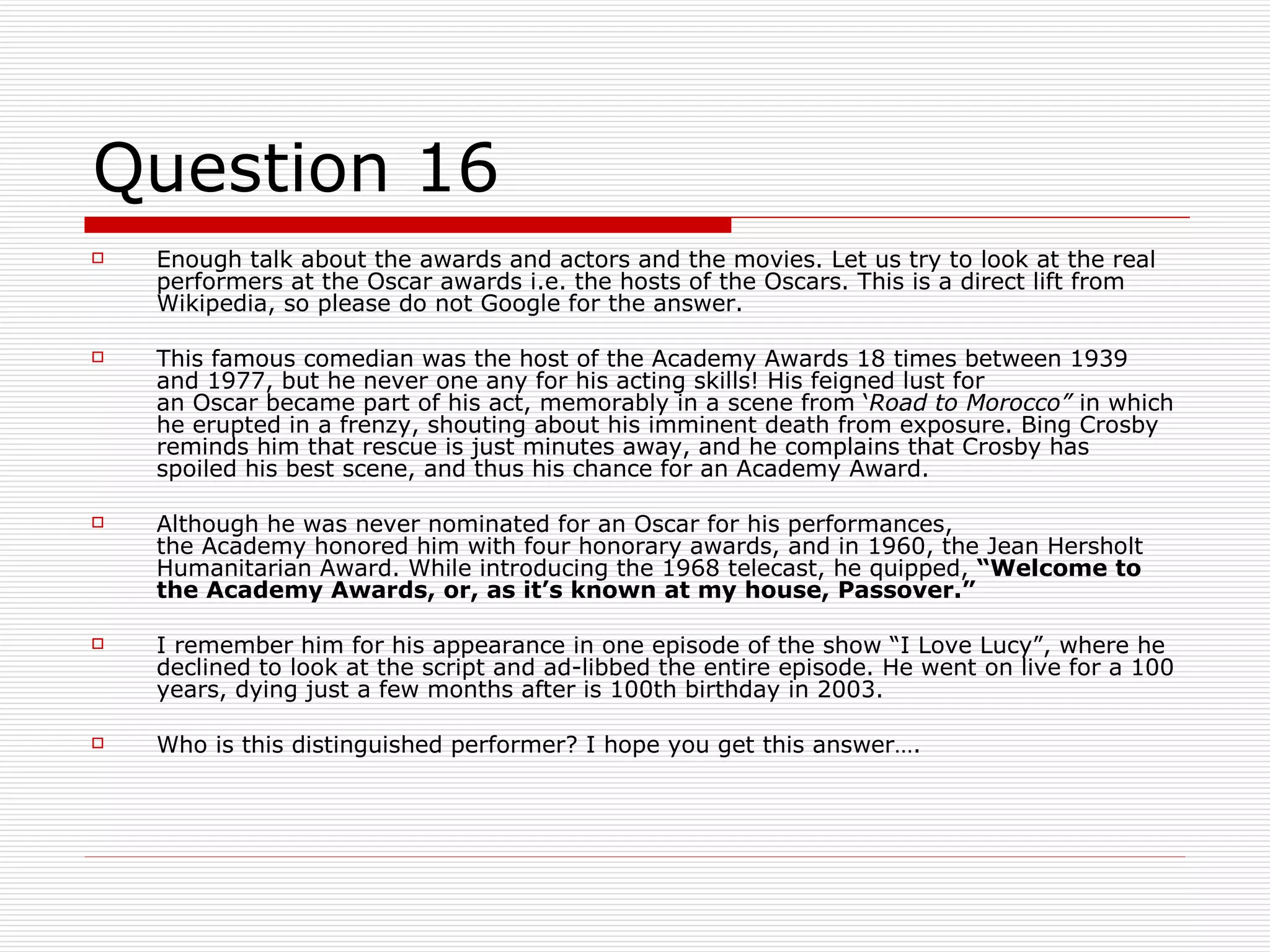 The Quiz Series - Movie Quiz - 09 February 2009