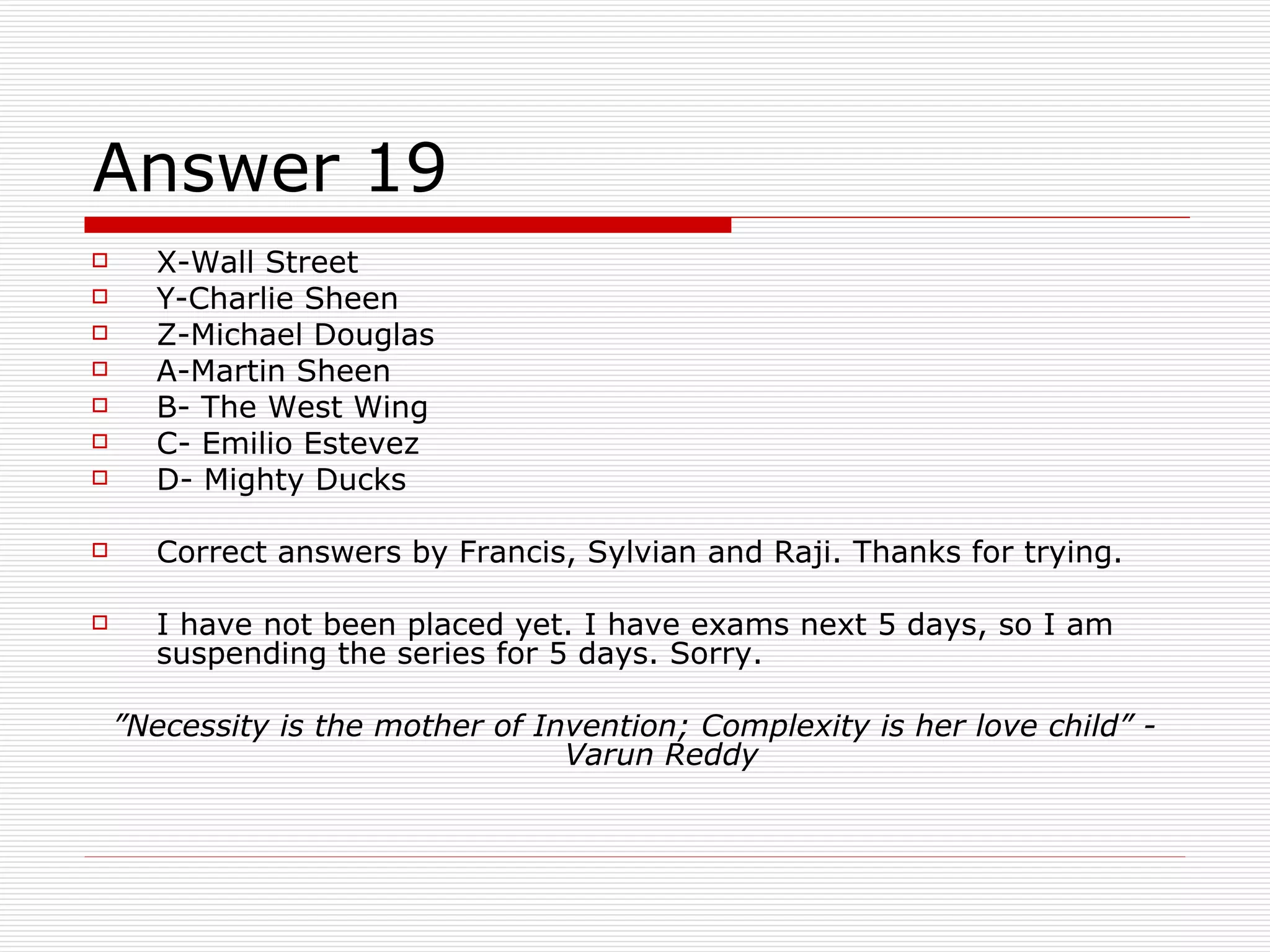 The Quiz Series - Movie Quiz - 09 February 2009