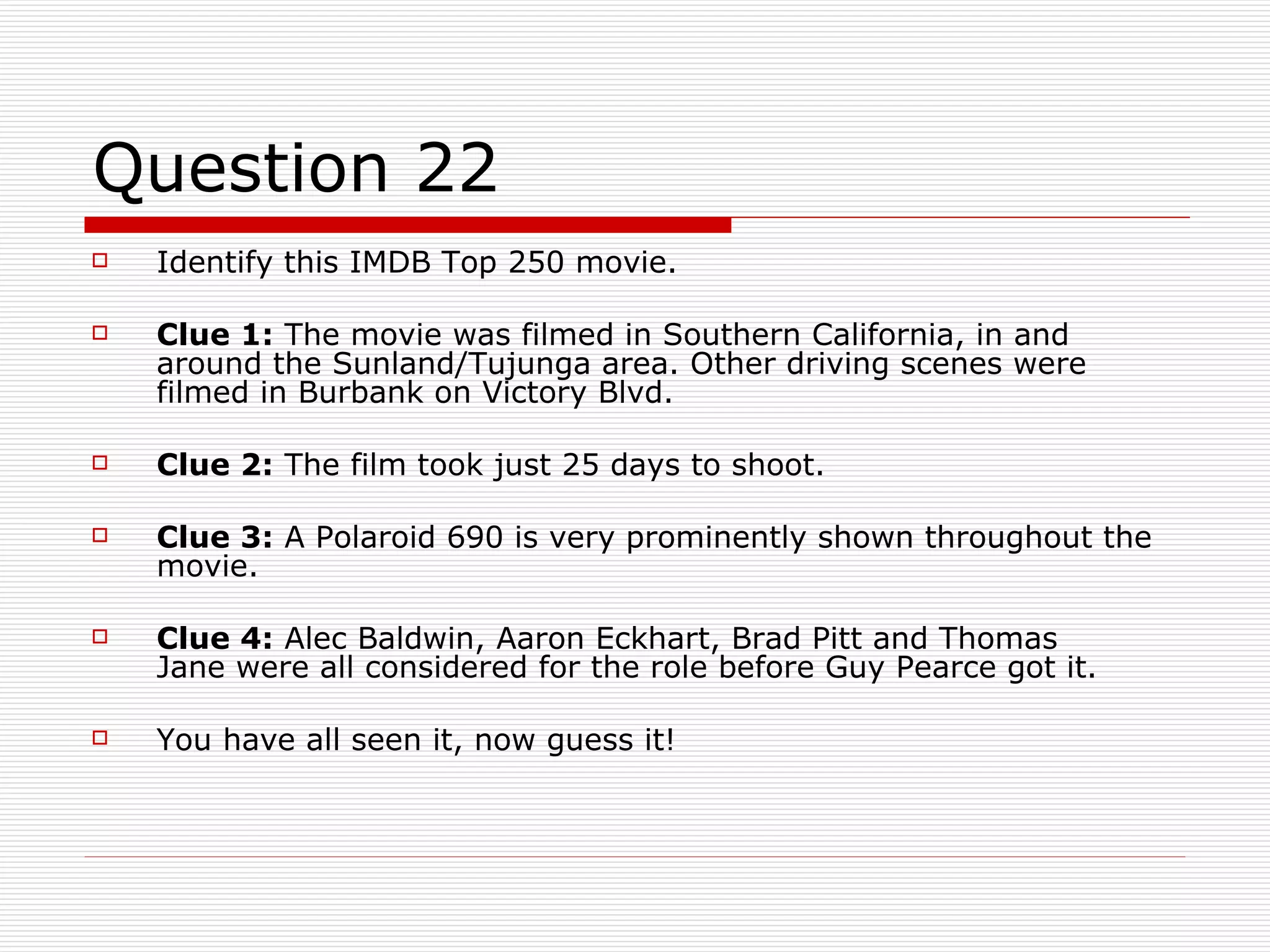 The Quiz Series - Movie Quiz - 09 February 2009