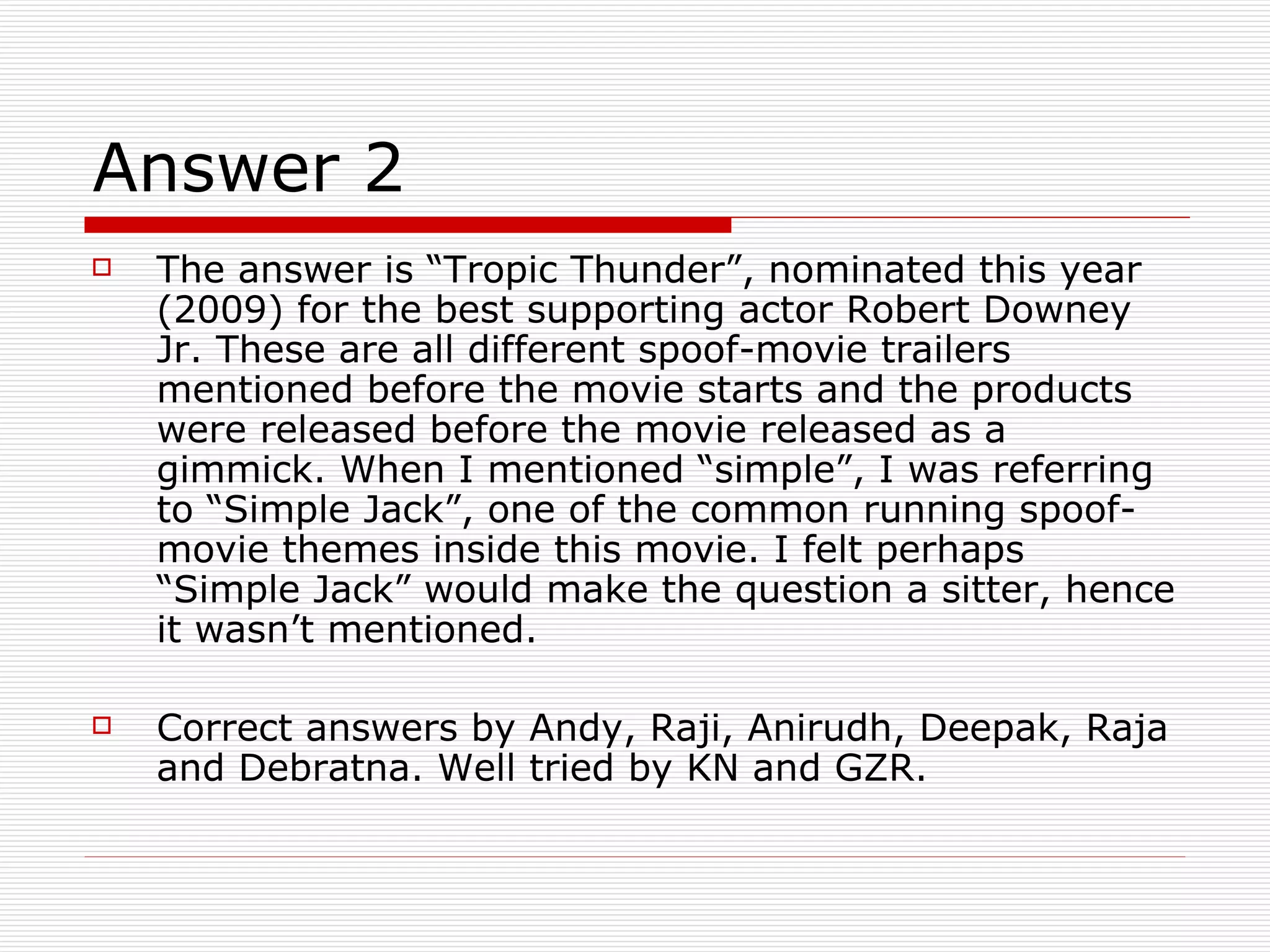 The Quiz Series - Movie Quiz - 09 February 2009