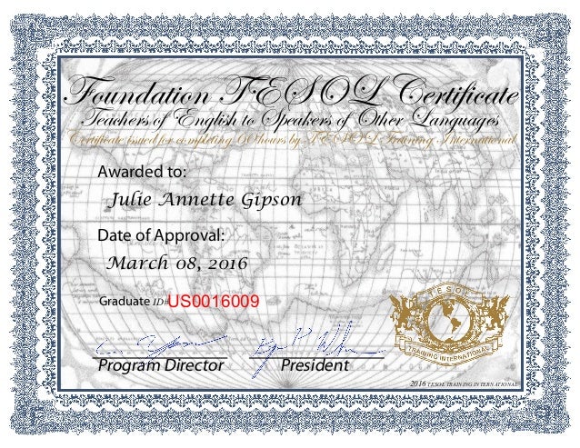 09 Foundation Tesol Certificate 60 Hours For Julie Annette Gipson