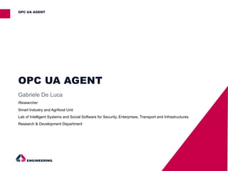 OPC UA AGENT
Researcher
Smart Industry and Agrifood Unit
Lab of Intelligent Systems and Social Software for Security, Enterprises, Transport and Infrastructures
Research & Development Department
OPC UA AGENT
 