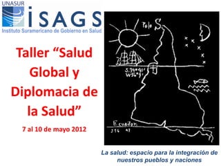Taller “Salud
    Global y
Diplomacia de
   la Salud”
 7 al 10 de mayo 2012


                        La salud: espacio para la integración de
                             nuestros pueblos y naciones
 