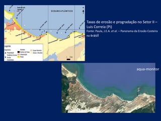 Taxas de erosão e progradação no Setor II –
Luis Correia (Pi)
Fonte: Paula, J.E.A. et al. – Panorama da Erosão Costeira
no Brasil
aqua-monitor
 