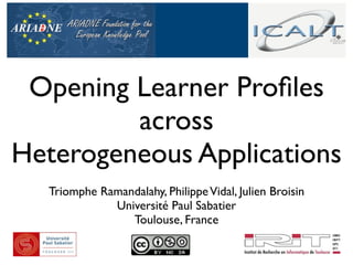 Opening Learner Proﬁles
         across
Heterogeneous Applications
  Triomphe Ramandalahy, Philippe Vidal, Julien Broisin
             Université Paul Sabatier
                Toulouse, France
 