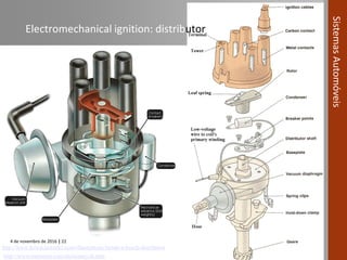 4 de novembro de 2016 | 22
SistemasAutomóveis
http://www.motorera.com/dictionary/di.htm
http://www.howacarworks.com/illustrations/inside-a-bosch-distributor
Electromechanical ignition: distributor
 