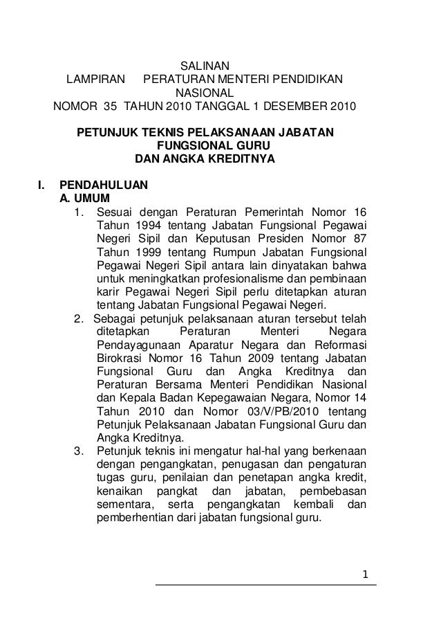 Permendiknas No 35 Tahun 2010 Masnurul