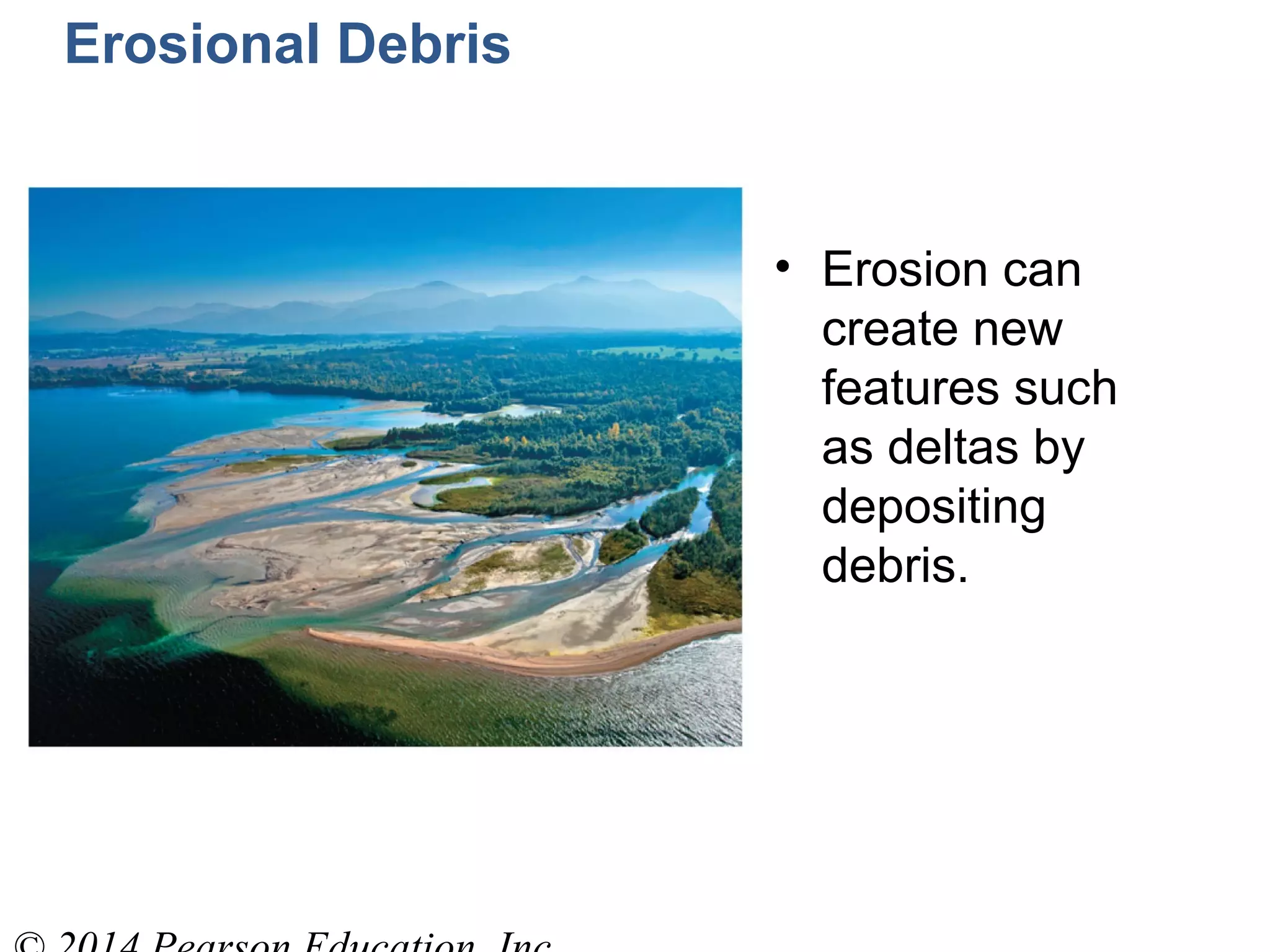 Erosional Debris
• Erosion can
create new
features such
as deltas by
depositing
debris.
 
