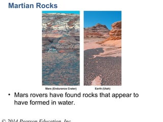 Martian Rocks
• Mars rovers have found rocks that appear to
have formed in water.
 