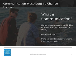 8multifamily-social-media.com
Communication Was About To Change
Forever…
What is
Communication?
Humans communicate by thin...