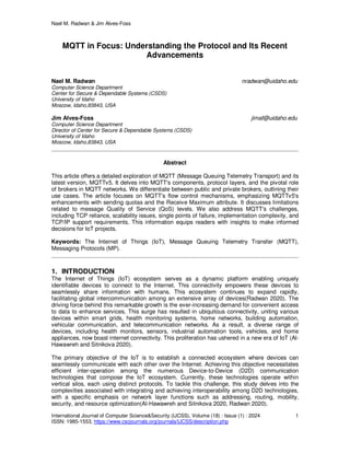 MQTT in Focus: Understanding the Protocol and Its Recent Advancements | PDF